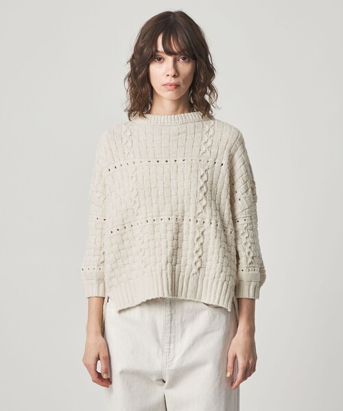 Steven Alan(スティーブンアラン)の「<ONICA × Steven Alan>COTTON JUMPER HALF SLEEVE KINT/ニット(ニット/セーター・レディース・オフホワイト/ブラック/ターコイズブルー系・FREE)」の6枚目の写真