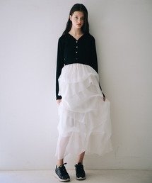 【kariさんコラボ】カーディガン×ニットドッキングチュールワンピースセット 夏服 フェミニン きれいめ 半袖 セットアップ対応