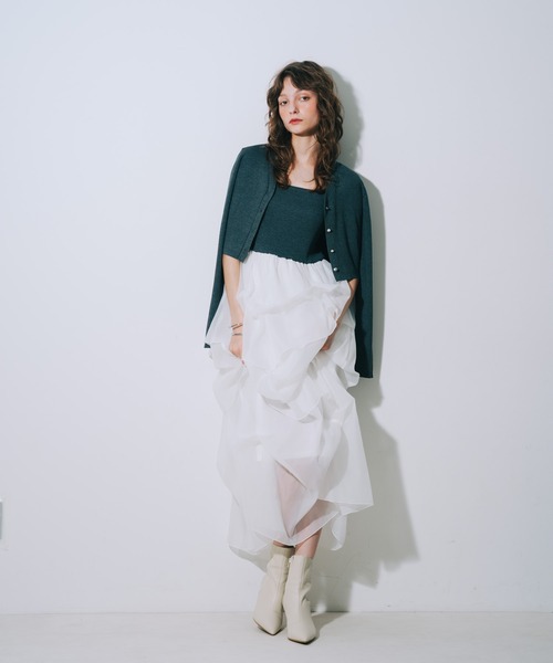 SELFIST（セルフィスト）の「【kariさんコラボ】カーディガン×ニットドッキングチュールワンピースセット　夏服　フェミニン　きれいめ　半袖　セットアップ対応（ワンピース・レディース・サックスブルー/ベージュ/ブラック/グレー・36/38）」の13枚目の写真
