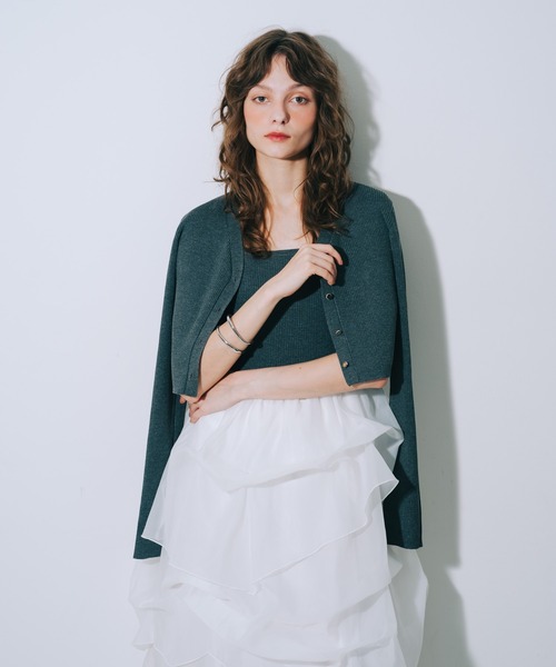 SELFIST（セルフィスト）の「【kariさんコラボ】カーディガン×ニットドッキングチュールワンピースセット　夏服　フェミニン　きれいめ　半袖　セットアップ対応（ワンピース・レディース・サックスブルー/ベージュ/ブラック/グレー・36/38）」の14枚目の写真