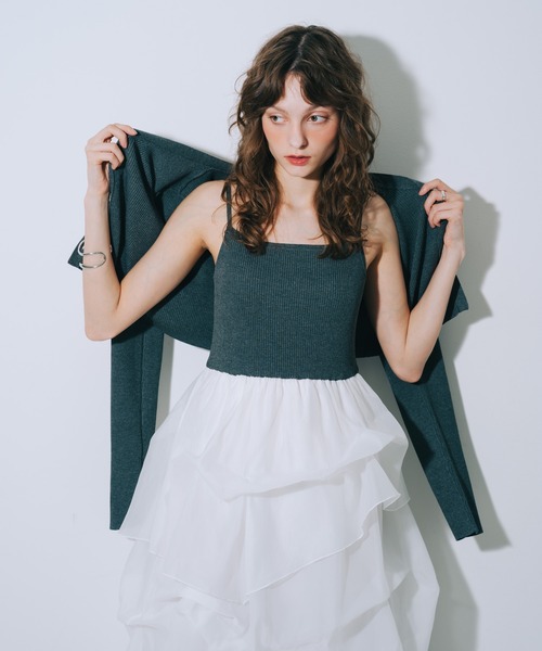SELFIST（セルフィスト）の「【kariさんコラボ】カーディガン×ニットドッキングチュールワンピースセット　夏服　フェミニン　きれいめ　半袖　セットアップ対応（ワンピース・レディース・サックスブルー/ベージュ/ブラック/グレー・36/38）」の15枚目の写真