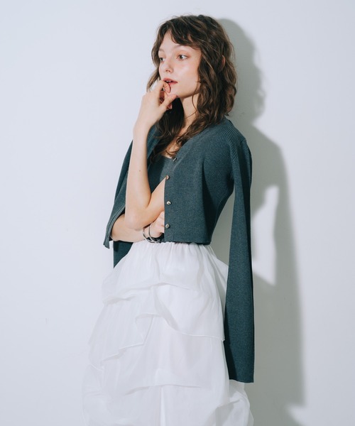 SELFIST（セルフィスト）の「【kariさんコラボ】カーディガン×ニットドッキングチュールワンピースセット　夏服　フェミニン　きれいめ　半袖　セットアップ対応（ワンピース・レディース・サックスブルー/ベージュ/ブラック/グレー・36/38）」の17枚目の写真