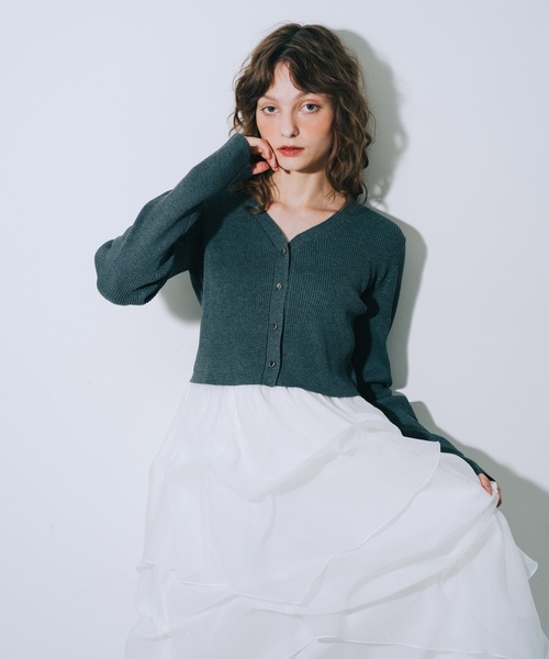 SELFIST（セルフィスト）の「【kariさんコラボ】カーディガン×ニットドッキングチュールワンピースセット　夏服　フェミニン　きれいめ　半袖　セットアップ対応（ワンピース・レディース・サックスブルー/ベージュ/ブラック/グレー・36/38）」の18枚目の写真