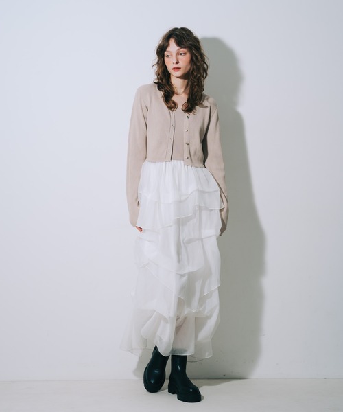 SELFIST（セルフィスト）の「【kariさんコラボ】カーディガン×ニットドッキングチュールワンピースセット　夏服　フェミニン　きれいめ　半袖　セットアップ対応（ワンピース・レディース・サックスブルー/ベージュ/ブラック/グレー・36/38）」の20枚目の写真