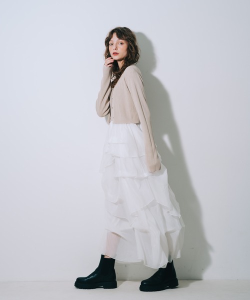 SELFIST（セルフィスト）の「【kariさんコラボ】カーディガン×ニットドッキングチュールワンピースセット　夏服　フェミニン　きれいめ　半袖　セットアップ対応（ワンピース・レディース・サックスブルー/ベージュ/ブラック/グレー・36/38）」の21枚目の写真