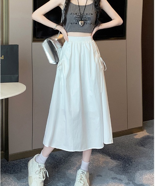 mielu(ミエル)の「リボンギャザースカート(スカート・レディース・ブラック/ホワイト/ベージュ/カーキ・MEDIUM/LARGE)」の1枚目の写真