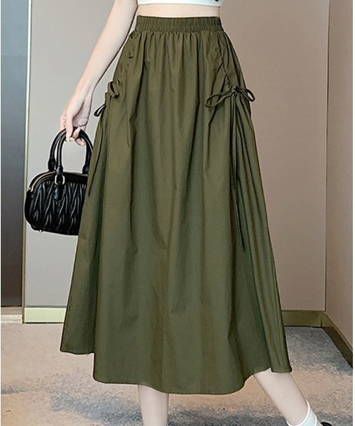mielu(ミエル)の「リボンギャザースカート(スカート・レディース・ブラック/ホワイト/ベージュ/カーキ・MEDIUM/LARGE)」の4枚目の写真