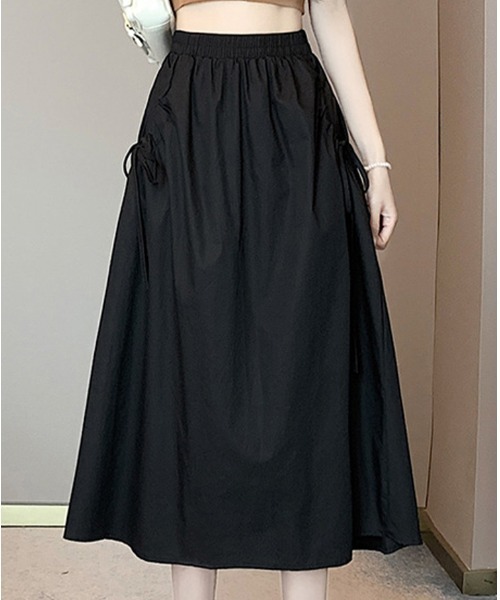 mielu(ミエル)の「リボンギャザースカート(スカート・レディース・ブラック/ホワイト/ベージュ/カーキ・MEDIUM/LARGE)」の9枚目の写真