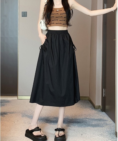 mielu(ミエル)の「リボンギャザースカート(スカート・レディース・ブラック/ホワイト/ベージュ/カーキ・MEDIUM/LARGE)」の10枚目の写真