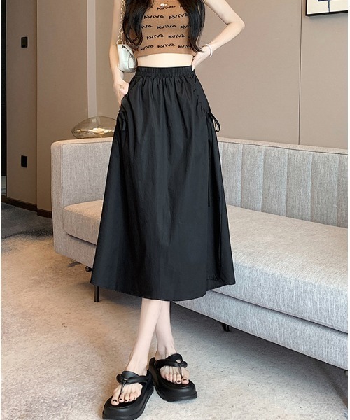 mielu(ミエル)の「リボンギャザースカート(スカート・レディース・ブラック/ホワイト/ベージュ/カーキ・MEDIUM/LARGE)」の11枚目の写真