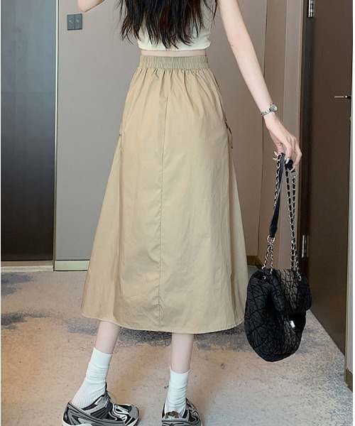 mielu(ミエル)の「リボンギャザースカート(スカート・レディース・ブラック/ホワイト/ベージュ/カーキ・MEDIUM/LARGE)」の15枚目の写真