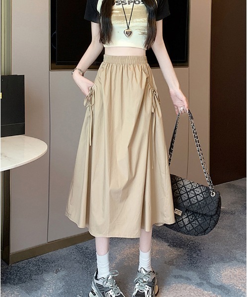 mielu(ミエル)の「リボンギャザースカート(スカート・レディース・ブラック/ホワイト/ベージュ/カーキ・MEDIUM/LARGE)」の16枚目の写真