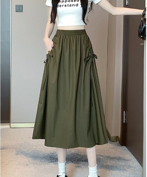 mielu(ミエル)の「リボンギャザースカート(スカート・レディース・ブラック/ホワイト/ベージュ/カーキ・MEDIUM/LARGE)」の18枚目の写真