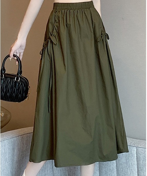 mielu(ミエル)の「リボンギャザースカート(スカート・レディース・ブラック/ホワイト/ベージュ/カーキ・MEDIUM/LARGE)」の19枚目の写真