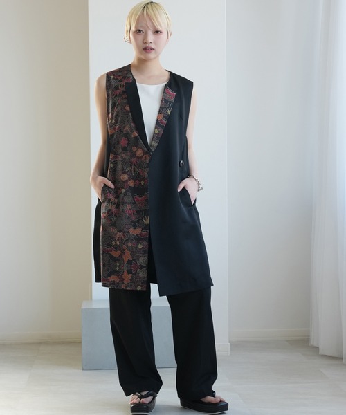 utatane(ウタタネ)の「着物リメイク maison utatane ジレ 黒艶の彩綴り(ベスト・レディース・ブラック・11号)」の8枚目の写真