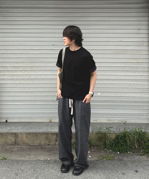 EXCONTAINER(エックスコンテナ)の「チェックレイヤードクロップハーフTシャツ(ブラック)(Tシャツ/カットソー・メンズ・その他・MEDIUM/LARGE/X-LARGE)」の5枚目の写真
