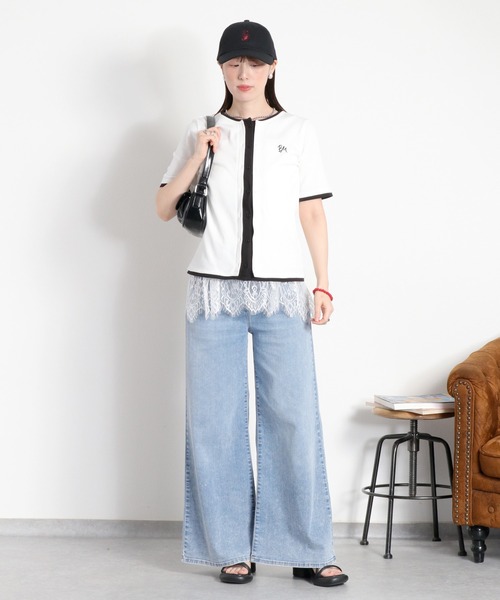 cepo(セポ)の「配色レイヤードライク半袖カーディガン(Tシャツ/カットソー・レディース・ブラック/オフホワイト/ホワイト系その他・M)」の18枚目の写真