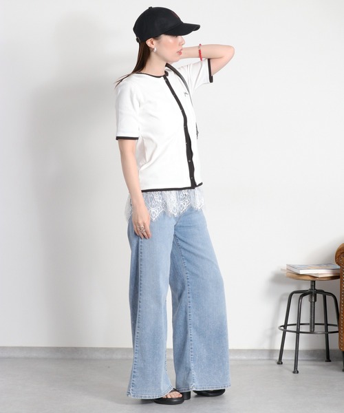 cepo(セポ)の「配色レイヤードライク半袖カーディガン(Tシャツ/カットソー・レディース・ブラック/オフホワイト/ホワイト系その他・M)」の17枚目の写真