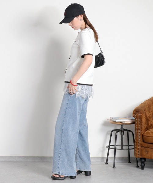 cepo(セポ)の「配色レイヤードライク半袖カーディガン(Tシャツ/カットソー・レディース・ブラック/オフホワイト/ホワイト系その他・M)」の15枚目の写真