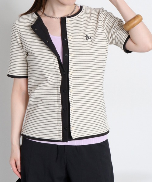 cepo(セポ)の「配色レイヤードライク半袖カーディガン(Tシャツ/カットソー・レディース・ブラック/オフホワイト/ホワイト系その他・M)」の13枚目の写真