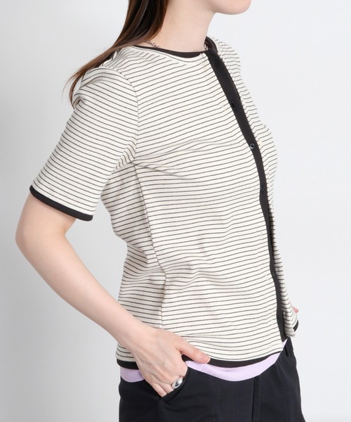cepo(セポ)の「配色レイヤードライク半袖カーディガン(Tシャツ/カットソー・レディース・ブラック/オフホワイト/ホワイト系その他・M)」の8枚目の写真
