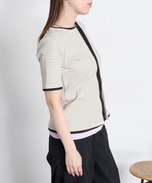 cepo(セポ)の「配色レイヤードライク半袖カーディガン(Tシャツ/カットソー・レディース・ブラック/オフホワイト/ホワイト系その他・M)」の9枚目の写真