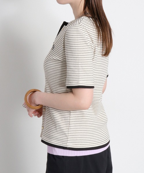 cepo(セポ)の「配色レイヤードライク半袖カーディガン(Tシャツ/カットソー・レディース・ブラック/オフホワイト/ホワイト系その他・M)」の11枚目の写真