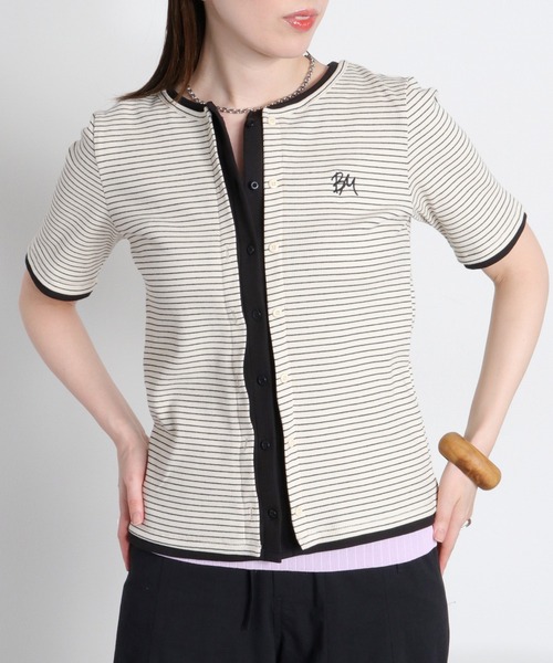 cepo(セポ)の「配色レイヤードライク半袖カーディガン(Tシャツ/カットソー・レディース・ブラック/オフホワイト/ホワイト系その他・M)」の12枚目の写真