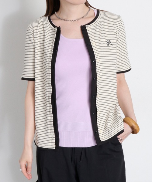 cepo(セポ)の「配色レイヤードライク半袖カーディガン(Tシャツ/カットソー・レディース・ブラック/オフホワイト/ホワイト系その他・M)」の4枚目の写真