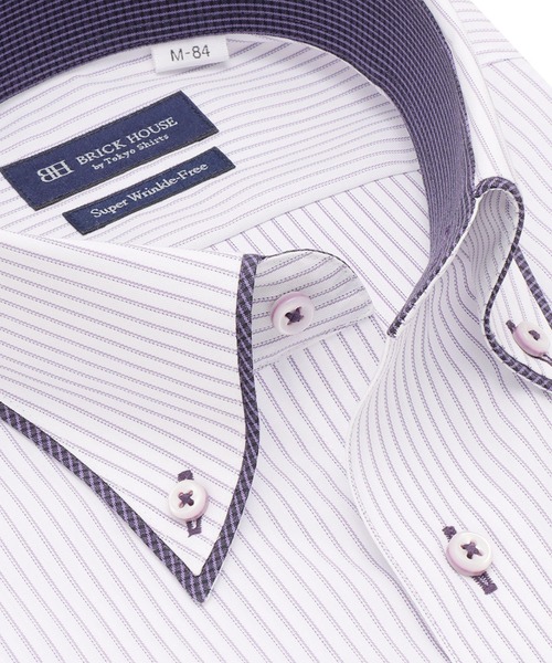 TOKYO SHIRTS(トウキョウシャツ)の「【超形態安定】形態安定ノンアイロン ボタンダウン 長袖ビジネスワイシャツ(ビジネスシャツ・メンズ・パープル・首回り43cm-裄丈82cm/首回り43cm-裄丈86cm/首回り39cm-裄丈80cm/首回り39cm-裄丈84cm/首回り41cm-裄丈82cm/首回り41cm-裄丈86cm/首回り42cm-裄丈82cm/首回り42cm-裄丈86cm/首回り37cm-裄丈84cm/首回り37cm-裄丈80cm)」の2枚目の写真