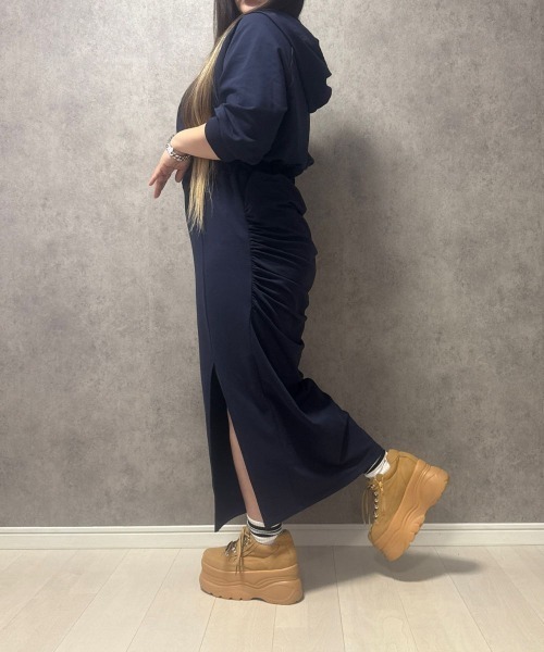 SMILE LAND(スマイルランド)の「【maryさんコラボ】ハーフジップスウェットフーディワンピース<大きいサイズ有>(ワンピース・レディース・ネイビー/グレー・M/L/LL/3L)」の2枚目の写真