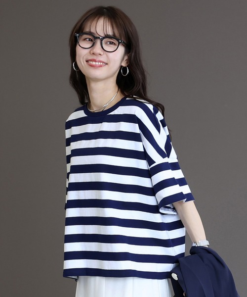 Aletta vita（アレッタビータ）の「綿天竺半袖ボーダーワイドプルオーバー（Tシャツ/カットソー・レディース・ネイビー/ブラック・M）」の19枚目の写真