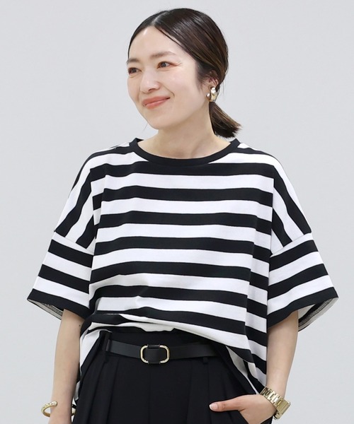 Aletta vita（アレッタビータ）の「綿天竺半袖ボーダーワイドプルオーバー（Tシャツ/カットソー・レディース・ネイビー/ブラック・M）」の7枚目の写真