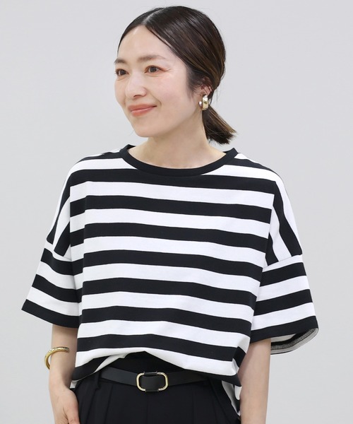 Aletta vita（アレッタビータ）の「綿天竺半袖ボーダーワイドプルオーバー（Tシャツ/カットソー・レディース・ネイビー/ブラック・M）」の8枚目の写真