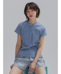 Henley Neck Cotton Tee_BLUE