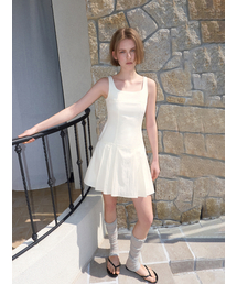 Pintuck Stitch Sleeveless Dress, Cream