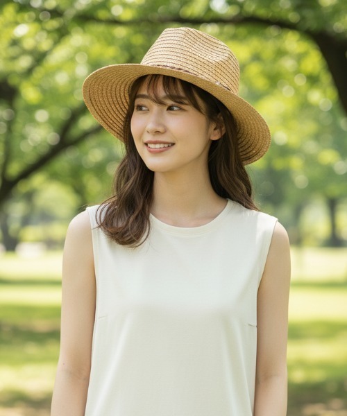 【UV対策・大人ナチュラル】中折れストローハット/麦わら帽子 2色展開 春夏 日焼け対策 きれいめカジュアル