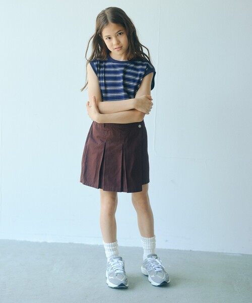 green label relaxing(グリーンレーベルリラクシング)の「【スタメンシリーズ】ボーダー ノースリーブ Tシャツ / キッズ 100cm-160cm(Tシャツ/カットソー・キッズ・ブラウン/ネイビー/ピンク・160cm/150cm/140cm/130cm/120cm/110cm/100cm)」の5枚目の写真