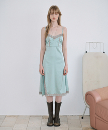 SINOON（シヌーン）の「Satin Lace Ribbon Onepiece (Moss Green)（ワンピース）」