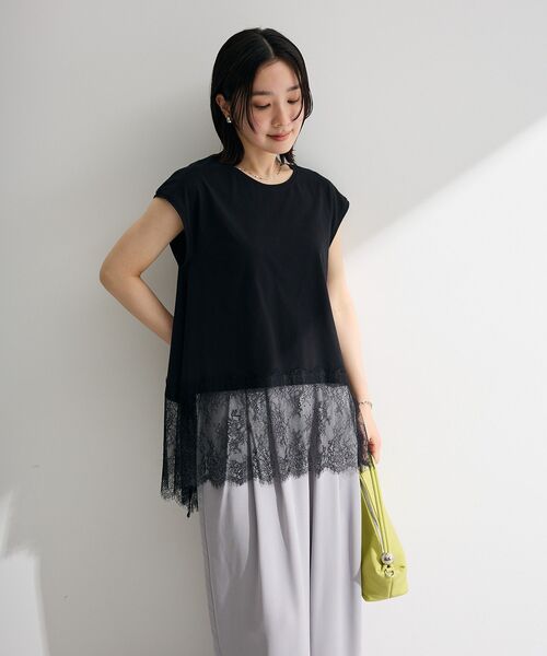 Green Parks(グリーンパークス)の「裾レースイレヘムフレンチTシャツ(Tシャツ/カットソー・レディース・ブラウン/ホワイト/ブラック・FREE)」の8枚目の写真