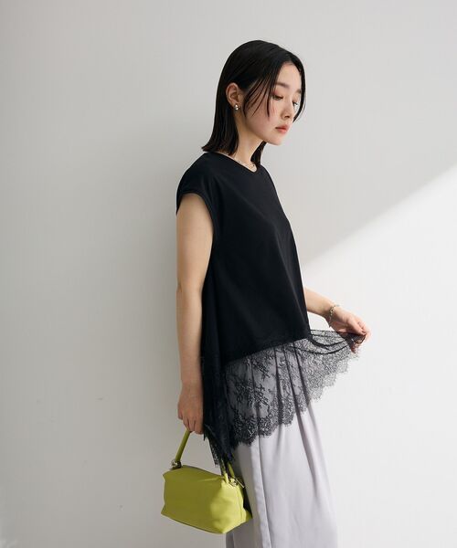 Green Parks(グリーンパークス)の「裾レースイレヘムフレンチTシャツ(Tシャツ/カットソー・レディース・ブラウン/ホワイト/ブラック・FREE)」の9枚目の写真