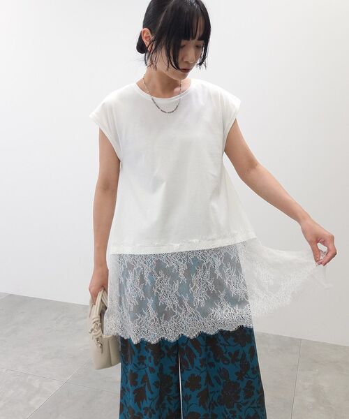 Green Parks(グリーンパークス)の「裾レースイレヘムフレンチTシャツ(Tシャツ/カットソー・レディース・ブラウン/ホワイト/ブラック・FREE)」の14枚目の写真
