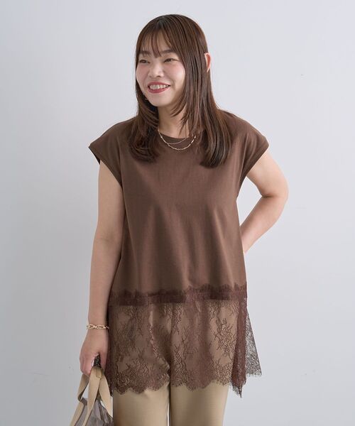 Green Parks(グリーンパークス)の「裾レースイレヘムフレンチTシャツ(Tシャツ/カットソー・レディース・ブラウン/ホワイト/ブラック・FREE)」の19枚目の写真