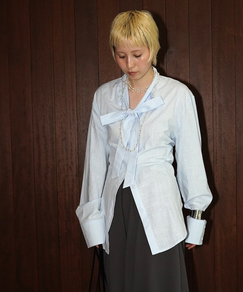 chuclla（チュクラ）の「バックレースアップ ボウタイシャツ chw26a021（シャツ/ブラウス・レディース・ブルー/ブラック/ホワイト・FREE）」の22枚目の写真