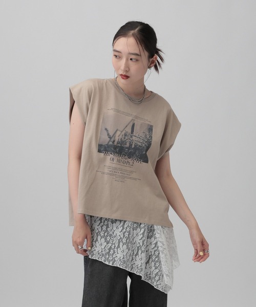 LEPSIM（レプシィム）の「フォトロゴプリントノースリーブ　778710（Tシャツ/カットソー・レディース・チャコールグレー/ベージュ/オフホワイト・FREE）」の7枚目の写真