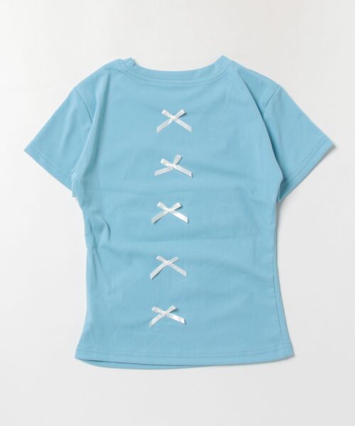 AsheKsha(アシクシャ)の「【Y2K 甘めガーリー】レースリボン数字プリントスリムショートTシャツ(Tシャツ/カットソー・レディース・ブルー・M)」の2枚目の写真