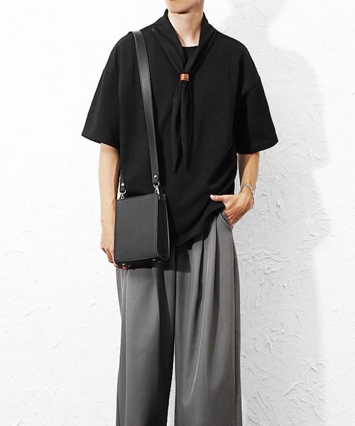 MinoriTY(マイノリティ)の「【MinoriTY】スカーフTシャツ メンズ 夏服 半袖 リングスカーフ付き スタンドカラーTシャツ(Tシャツ/カットソー・メンズ・グレー/ブラック・M/L)」の5枚目の写真