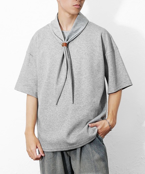 MinoriTY(マイノリティ)の「【MinoriTY】スカーフTシャツ メンズ 夏服 半袖 リングスカーフ付き スタンドカラーTシャツ(Tシャツ/カットソー・メンズ・グレー/ブラック・M/L)」の8枚目の写真