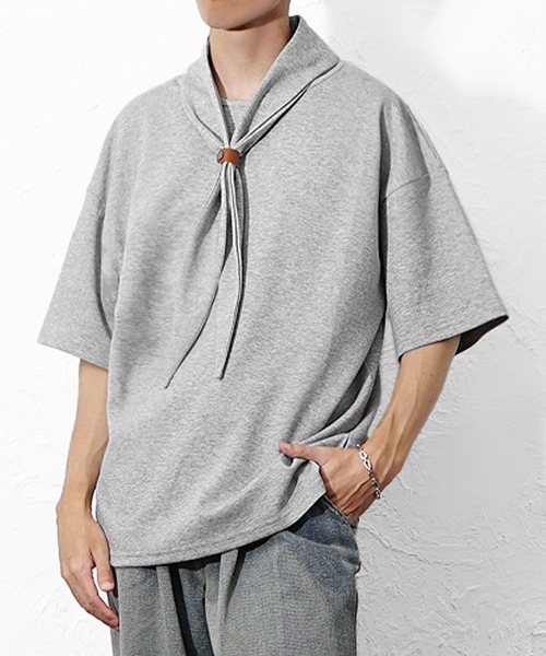 MinoriTY(マイノリティ)の「【MinoriTY】スカーフTシャツ メンズ 夏服 半袖 リングスカーフ付き スタンドカラーTシャツ(Tシャツ/カットソー・メンズ・グレー/ブラック・M/L)」の10枚目の写真