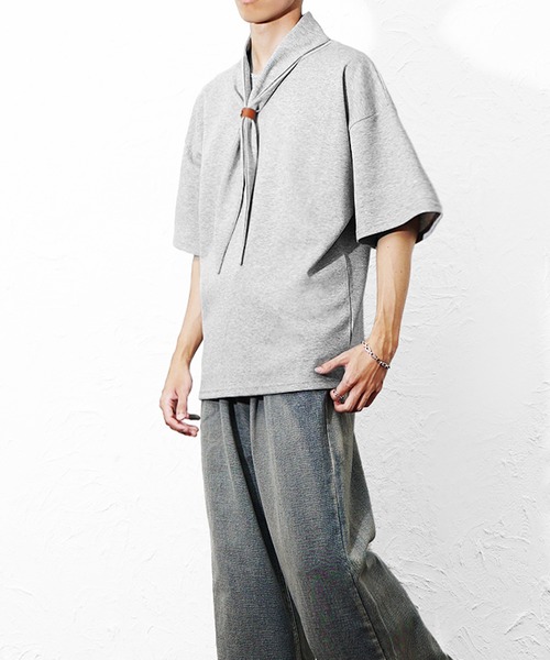 MinoriTY(マイノリティ)の「【MinoriTY】スカーフTシャツ メンズ 夏服 半袖 リングスカーフ付き スタンドカラーTシャツ(Tシャツ/カットソー・メンズ・グレー/ブラック・M/L)」の11枚目の写真
